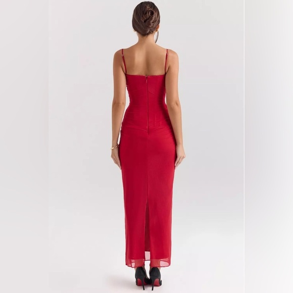 HOUSE OF CB 'Nalini' Holly Red Mesh Corset Maxi Dress - Picture 4 of 4
